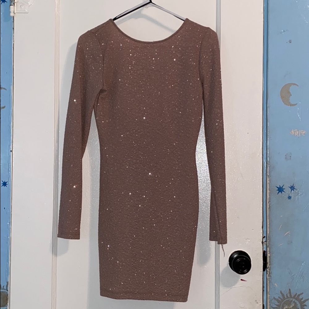 backless sparkly long-sleeve dress